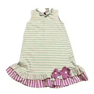 Stitchy Fish Striped Knit Dress Size 7 Girls Casual Comfort Floral Flower Ruffle